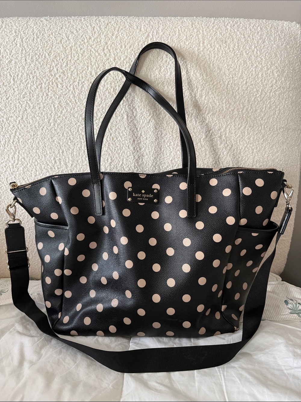 kate spade Black Tote with Light Pink Polka Dots